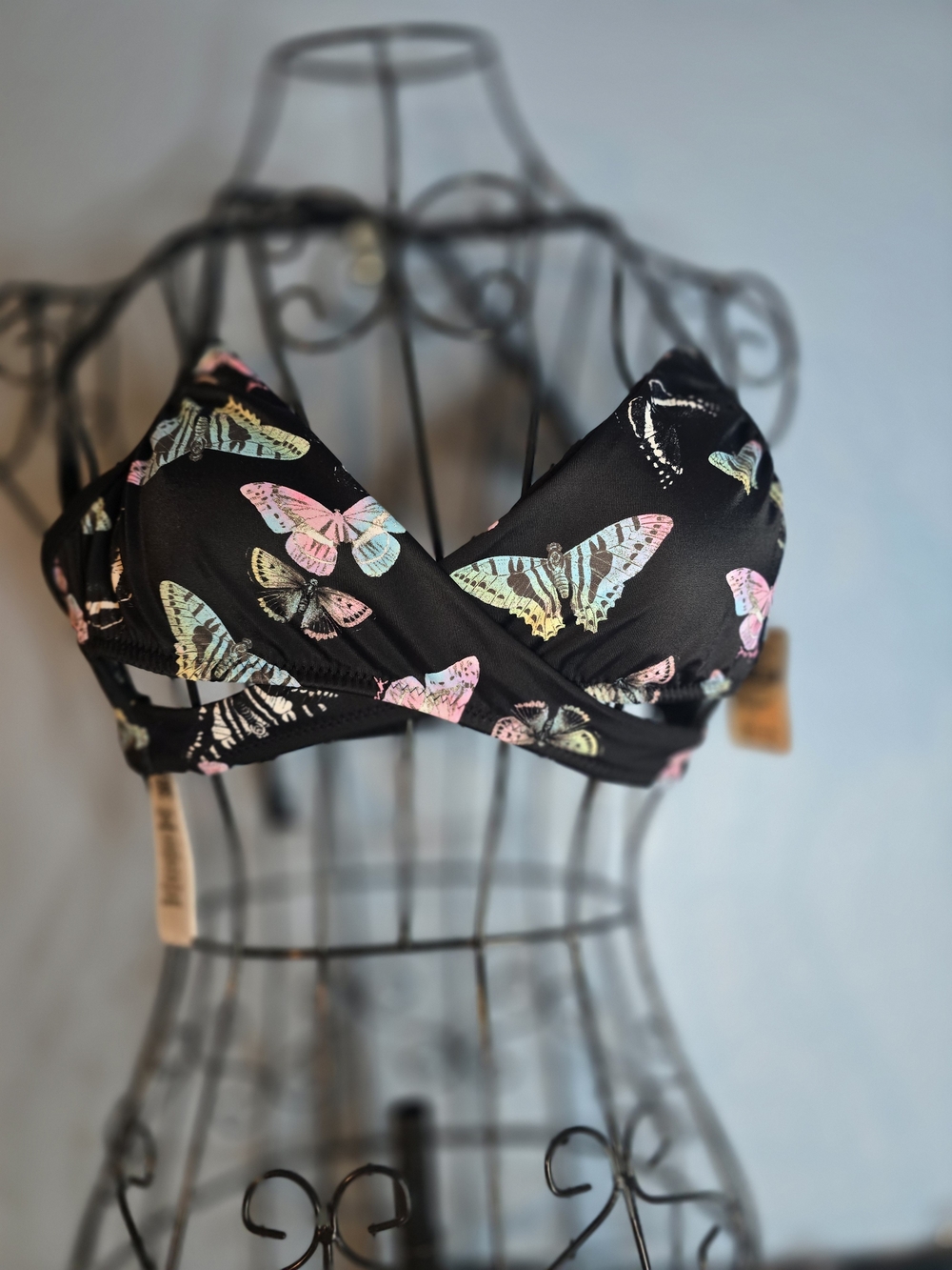 PINK Victoria's Secret Black Butterfly Wrap Bralette Bikini Top Sz XS